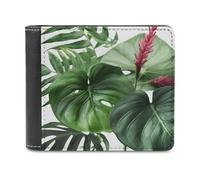 QMNRTK Portefeuille à deux volets en cuir avec motif feuilles tropicales pour homme et femme, blocage RFID, capacité supplémentaire, coutures ultra résistantes, portefeuille fin avec 8 emplacements