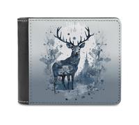 QMNRTK Portefeuille à deux volets en cuir avec motif oiseau debout sur bois de cerf pour homme et femme, blocage RFID, capacité supplémentaire, coutures ultra résistantes, portefeuille fin avec 8