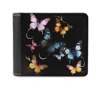 QMNRTK Portefeuille à deux volets en cuir avec motif papillons sur fond noir pour homme et femme, blocage RFID, capacité supplémentaire, coutures ultra résistantes, portefeuille fin avec 8