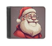 QMNRTK Portefeuille à deux volets en cuir avec motif Père Noël portant des lunettes pour homme et femme, blocage RFID, capacité supplémentaire, coutures ultra résistantes, portefeuille fin avec 8