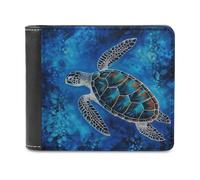 QMNRTK Portefeuille à deux volets en cuir bleu tortue de mer pour homme et femme, blocage RFID, capacité supplémentaire, coutures ultra résistantes, portefeuille fin avec 8 emplacements pour cartes,