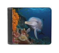 QMNRTK Portefeuille à deux volets en cuir corail pour homme et femme avec blocage RFID, capacité supplémentaire, coutures ultra résistantes, portefeuille fin avec 8 emplacements pour cartes, style,