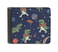 QMNRTK Portefeuille à deux volets en cuir drôle d'astronaute dinosaure fusée pour homme et femme, blocage RFID, capacité supplémentaire, coutures ultra résistantes, portefeuille fin avec 8