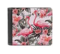 QMNRTK Portefeuille à deux volets en cuir imprimé floral flamant rose pour homme et femme, blocage RFID, capacité supplémentaire, coutures ultra résistantes, portefeuille fin avec 8 emplacements pour