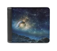 QMNRTK Portefeuille à deux volets en cuir motif galaxie étoilée pour homme et femme, blocage RFID, capacité supplémentaire, coutures ultra résistantes, portefeuille fin avec 8 emplacements pour