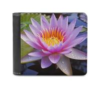 QMNRTK Portefeuille à deux volets en cuir motif nénuphar pour homme et femme, blocage RFID, capacité supplémentaire, coutures ultra résistantes, portefeuille fin avec 8 emplacements pour cartes,