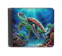 QMNRTK Portefeuille à deux volets en cuir motif tortues de mer pour homme et femme, blocage RFID, capacité supplémentaire, coutures ultra résistantes, portefeuille fin avec 8 emplacements pour cartes,