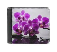 QMNRTK Portefeuille à deux volets en cuir orchidée papillon violet pour homme et femme, blocage RFID, capacité supplémentaire, coutures ultra résistantes, portefeuille fin avec 8 emplacements pour