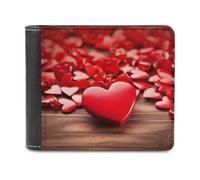 QMNRTK Portefeuille à deux volets en cuir rouge romantique de cœurs pour homme et femme, blocage RFID, capacité supplémentaire, coutures ultra résistantes, portefeuille fin avec 8 emplacements pour