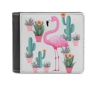 QMNRTK Portefeuille à deux volets en cuir vert avec motif flamant rose tropical pour homme et femme, blocage RFID, capacité supplémentaire, coutures ultra résistantes, portefeuille fin avec 8