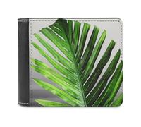 QMNRTK Portefeuille à deux volets en cuir vert feuille de palmier pour homme et femme, blocage RFID, capacité supplémentaire, coutures ultra résistantes, portefeuille fin avec 8 emplacements pour