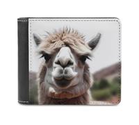QMNRTK Portefeuille amusant à deux volets en cuir d'alpaga lama pour homme et femme, blocage RFID, capacité supplémentaire, coutures ultra résistantes, portefeuille fin avec 8 emplacements pour