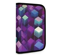 QMNRTK Portefeuille compact multifonction en cuir avec fermeture éclair et blocage RFID pour homme et femme, style abstrait, motifs cubes violets, taille unique, Style :, Taille unique