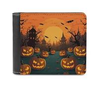 QMNRTK Portefeuille d'Halloween en cuir orange à deux volets pour homme et femme, blocage RFID, capacité supplémentaire, coutures ultra résistantes, portefeuille fin avec 8 emplacements pour cartes,