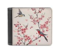 QMNRTK Portefeuille en cuir à deux volets pour homme et femme, motif branches de cerisier, fleurs, oiseaux, blocage RFID, capacité supplémentaire, coutures ultra résistantes, avec 8 emplacements pour