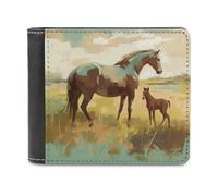 QMNRTK Portefeuille en cuir à deux volets pour homme et femme, motif cheval sur l'herbe, blocage RFID, capacité supplémentaire, coutures ultra résistantes, portefeuille fin avec 8 emplacements pour