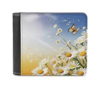 QMNRTK Portefeuille en cuir à deux volets pour homme et femme, motif fleurs de camomille incurvées, motif papillons volants, blocage RFID, capacité supplémentaire, coutures ultra résistantes, avec 8