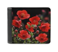 QMNRTK Portefeuille en cuir à deux volets pour homme et femme, motif fleurs rouges, blocage RFID, capacité supplémentaire, coutures ultra résistantes, portefeuille fin avec 8 emplacements pour cartes,