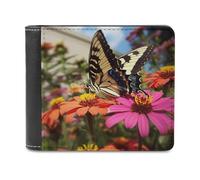 QMNRTK Portefeuille en cuir à deux volets pour homme et femme, motif papillon et fleur, blocage RFID, capacité supplémentaire, coutures ultra résistantes, portefeuille fin avec 8 emplacements pour