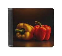 QMNRTK Portefeuille en cuir rouge et jaune Chili Peppers à deux volets pour homme et femme, blocage RFID, capacité supplémentaire, coutures ultra résistantes, portefeuille fin avec 8 emplacements pour