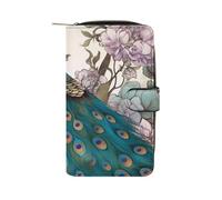 QMNRTK Portefeuille fin à deux volets en cuir véritable minimaliste avec poche avant et porte-clés pour homme et femme, style paon floral, 19,7 x 11 x 3,5 cm, Style :, 19.7x11x3.5cm