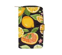 QMNRTK Portefeuille fin à deux volets en cuir véritable minimaliste avec poche avant et porte-clés pour homme et femme, style agrumes, 19,7 x 11 x 3,5 cm, Style :, 19.7x11x3.5cm