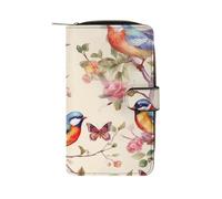 QMNRTK Portefeuille fin à deux volets en cuir véritable minimaliste avec poche avant pour homme et femme, motif oiseaux sur les branches et papillons, 19,7 x 11 x 3,5 cm, Style :, 19.7x11x3.5cm