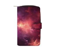 QMNRTK Portefeuille fin à deux volets en cuir véritable minimaliste avec poche avant pour homme et femme Rouge Galaxy 19,7 x 11 x 3,5 cm, Style :, 19.7x11x3.5cm