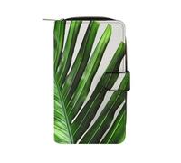 QMNRTK Portefeuille fin à deux volets en cuir véritable minimaliste avec poche avant pour homme et femme, style feuille de palmier verte, 19,7 x 11 x 3,5 cm, Style :, 19.7x11x3.5cm