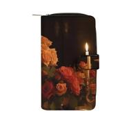QMNRTK Portefeuille fin à deux volets en cuir véritable minimaliste avec poche avant pour homme et femme Motif roses sur la table 19,7 x 11 x 3,5 cm, Style :, 19.7x11x3.5cm
