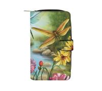 QMNRTK Portefeuille fin à deux volets en cuir véritable minimaliste avec poche avant pour homme et femme Motif libellule Jardin Printemps 19,7 x 11 x 3,5 cm, Style :, 19.7x11x3.5cm