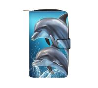 QMNRTK Portefeuille fin à deux volets en cuir véritable minimaliste avec poche avant pour les amateurs de dauphins - Pour homme et femme - Style : 19,7 x 11 x 3,5 cm, Style :, 19.7x11x3.5cm