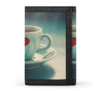 QMNRTK Portefeuille fin à triple pli avec cœurs d'amour sur tasse - Portefeuille fin personnalisé gravé RFID pour homme et femme - Style - Taille unique, Style :, Taille unique