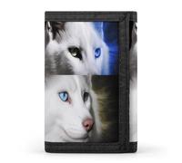 QMNRTK Portefeuille fin à triple pli avec motif animaux aux yeux bleus - Portefeuille fin personnalisé gravé RFID pour homme et femme - Style - Taille unique, Style :, Taille unique