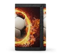 QMNRTK Portefeuille fin à triple pli avec motif ballon de football Fire Soccer Ball - Portefeuille fin personnalisé gravé RFID pour homme et femme - Style - Taille unique, Style :, Taille unique