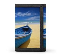 QMNRTK Portefeuille fin à triple pli avec motif bateau de plage bleu et jaune, personnalisable avec blocage RFID pour homme et femme, style, taille unique, Style :, Taille unique