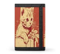 QMNRTK Portefeuille fin à triple pli avec motif chat allongé sur la boîte, portefeuille fin personnalisé gravé RFID pour homme et femme, style, taille unique, Style :, Taille unique