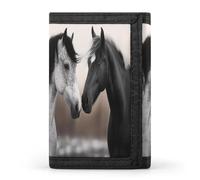 QMNRTK Portefeuille fin à triple pli avec motif chevaux noirs et blancs - Personnalisable - Avec blocage RFID - Pour homme et femme - Style - Taille unique, Style :, Taille unique