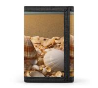 QMNRTK Portefeuille fin à triple pli avec motif coquillages et sable, personnalisable avec blocage RFID pour homme et femme, style, taille unique, Style :, Taille unique