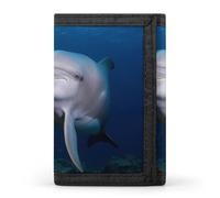 QMNRTK Portefeuille fin à triple pli avec motif dauphin sur corail - Portefeuille fin avec gravure RFID pour homme et femme - Style - Taille unique, Style :, Taille unique