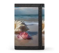 QMNRTK Portefeuille fin à triple pli avec motif de conque de plage - Portefeuille fin personnalisé gravé RFID pour homme et femme - Style - Taille unique, Style :, Taille unique