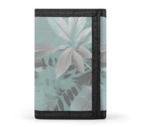 QMNRTK Portefeuille fin à triple pli avec motif de feuilles gris menthe, portefeuille fin personnalisé gravé RFID pour homme et femme, style, taille unique, Style :, Taille unique
