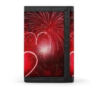 QMNRTK Portefeuille fin à triple pli avec motif de feux d'artifice et de cœurs rouges - Portefeuille fin personnalisé avec blocage RFID pour homme et femme - Style - Taille unique, Style :, Taille
