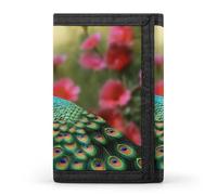 QMNRTK Portefeuille fin à triple pli avec motif de fleurs de paon - Portefeuille fin personnalisé gravé RFID pour homme et femme - Style - Taille unique, Style :, Taille unique