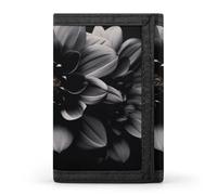 QMNRTK Portefeuille fin à triple pli avec motif de fleurs noires - Portefeuille fin avec gravure RFID - Pour homme et femme - Style - Taille unique, Style :, Taille unique