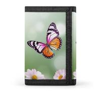 QMNRTK Portefeuille fin à triple pli avec motif de papillon et de fleur de printemps, portefeuille fin personnalisé gravé RFID pour homme et femme, style, taille unique, Style :, Taille unique