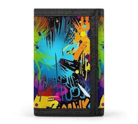 QMNRTK Portefeuille fin à triple pli avec motif de pulvérisation coloré, portefeuille fin personnalisé gravé RFID pour homme et femme, style, taille unique, Style :, Taille unique