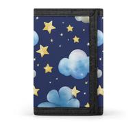 QMNRTK Portefeuille fin à triple pli avec motif étoiles et nuages - Personnalisable - Avec blocage RFID - Pour homme et femme - Style - Taille unique, Style :, Taille unique