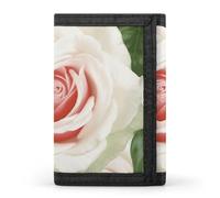QMNRTK Portefeuille fin à triple pli avec motif floral rose - Portefeuille fin personnalisé gravé RFID pour homme et femme - Style - Taille unique, Style :, Taille unique