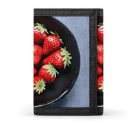 QMNRTK Portefeuille fin à triple pli avec motif fraises - Personnalisable - Avec blocage RFID - Pour homme et femme - Style - Taille unique, Style :, Taille unique